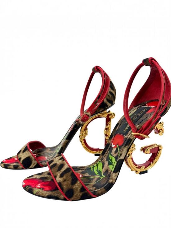 Dolce & Gabbana Shoes - Dolce & Gabbana Exclusive Baroque Leopard Cherries Sandals Brown Size 39